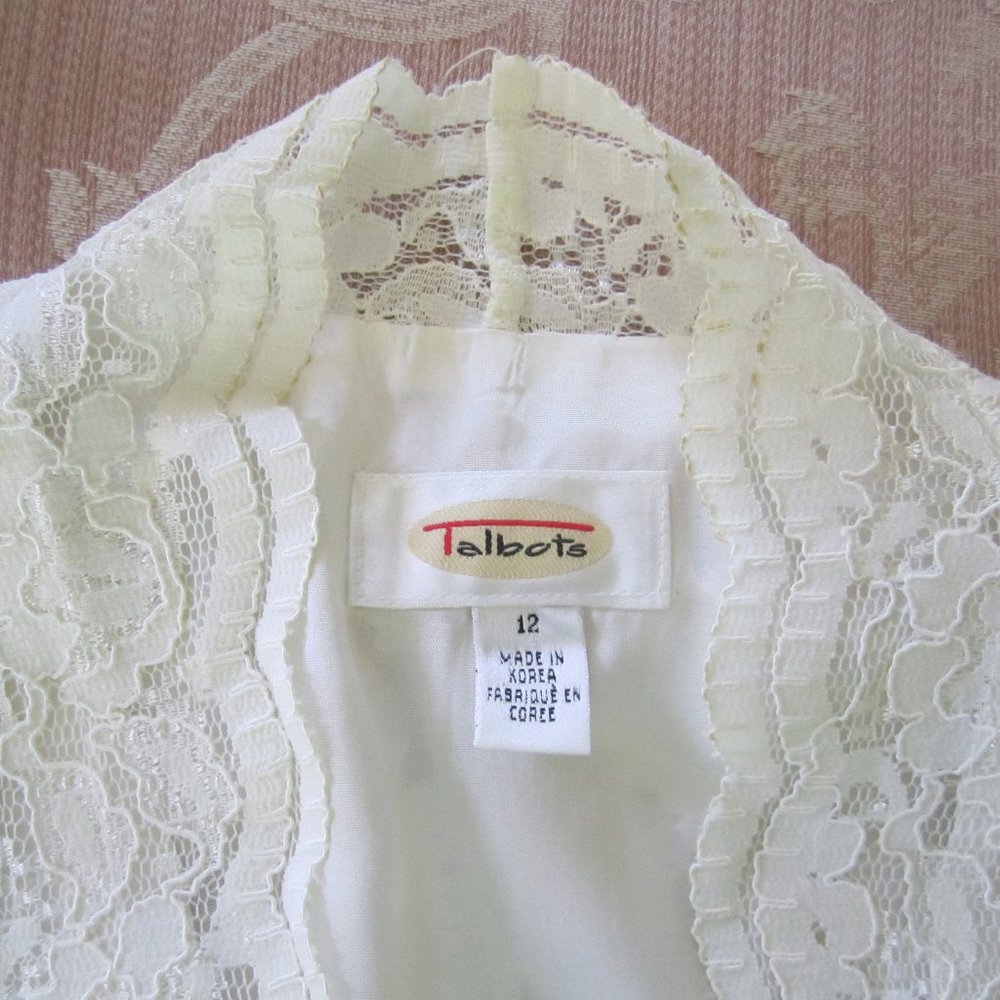 Talbots White Lace Lined Button-Down Jacket Blouse - image 6